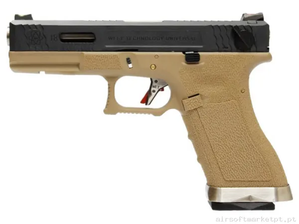 Réplica GBB Pistola G18 WE G-Force 18 Bk Silver Barrel Metal Version tan/Negra — Pistolas — Airsoft Market PT