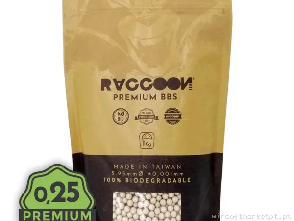 BBs Bio 0.25g Raccoon Premium 1kg Brancas — Munição (BBs) — Airsoft Market PT
