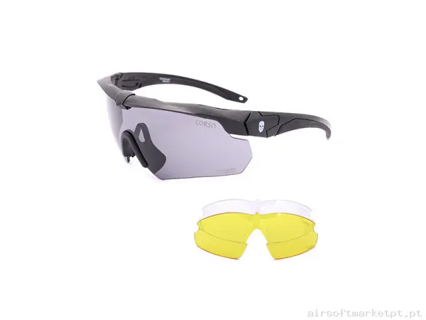 Gafa Corso Revenge Gunner con funda + 3 lentes intercambiables negro — Proteção Ocular & Facial — Airsoft Market PT