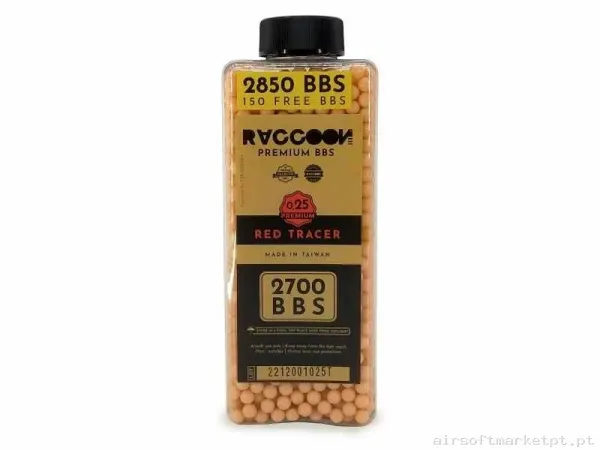 BOLAS RACCOON PREMIUM 0.25 TRAZADORAS ROJAS - 2850BBS — Munição (BBs) — Airsoft Market PT