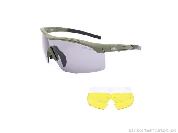 Gafa Corso Revenge Wing 3 con funda + 3 lentes intercambiables OD verde — Proteção Ocular & Facial — Airsoft Market PT