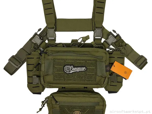 Chaleco Chest Rig Conquer Titan verde OD — Coletes & Rigs — Airsoft Market PT