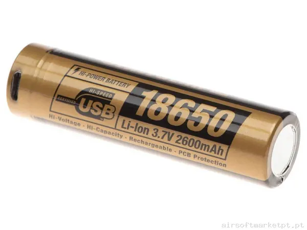 Bateria Li-Ion 18650 Clawgear 2600mah 3.7v Micro-Usb — Baterias & Carregadores — Airsoft Market PT