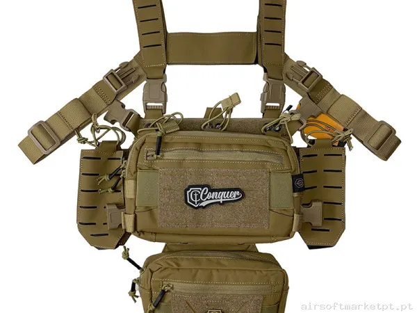Chaleco Chest Rig Conquer Titan coyote — Coletes & Rigs — Airsoft Market PT
