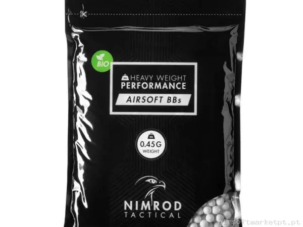 BBs Bio 0.45g Nimrod Heavy Weight Performance 1000 BBs Brancas — Munição (BBs) — Airsoft Market PT