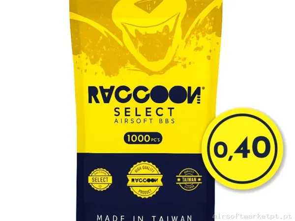 BBs 0.40g Raccoon Select 1000 BBs Brancas — Munição (BBs) — Airsoft Market PT