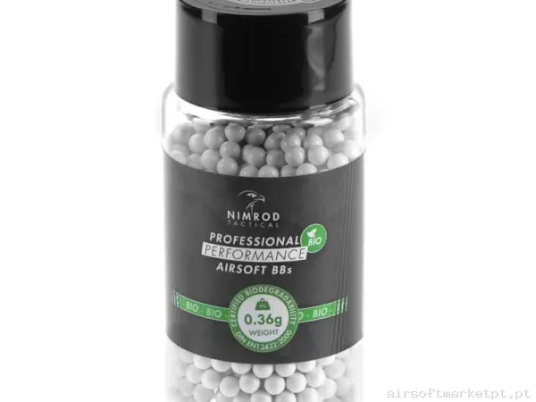 BBs Bio 0.36g Nimrod Professional Performance 1000 Bbs Brancas — Munição (BBs) — Airsoft Market PT