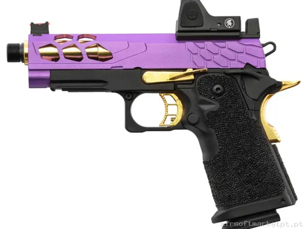 Réplica GBB Pistola Hi-Capa 4.3 Lancer Tactical Stryk com Rmr preta/Violeta — Pistolas — Airsoft Market PT
