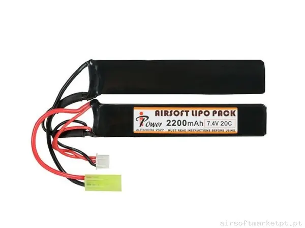 BATERÍA LIPO IPOWER 7.4V 2200 MAH 20-40C 2 MODULOS — Baterias & Carregadores — Airsoft Market PT