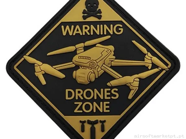 Parche Hop up bucking Relevo Oem Aviso Zona de Drones F121 Fluorescente — Patches & Decoração — Airsoft Market PT