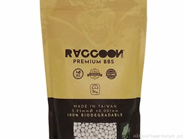BOLAS RACCOON BIO PREMIUM 0,20 GRAMOS BLANCAS 5000 BBS — Munição (BBs) — Airsoft Market PT