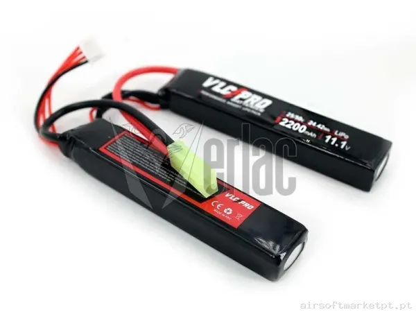 BATERIA LIPO VLC PRO 11.1V 2200 MAH 25C-50C 2 MODULOS — Baterias & Carregadores — Airsoft Market PT