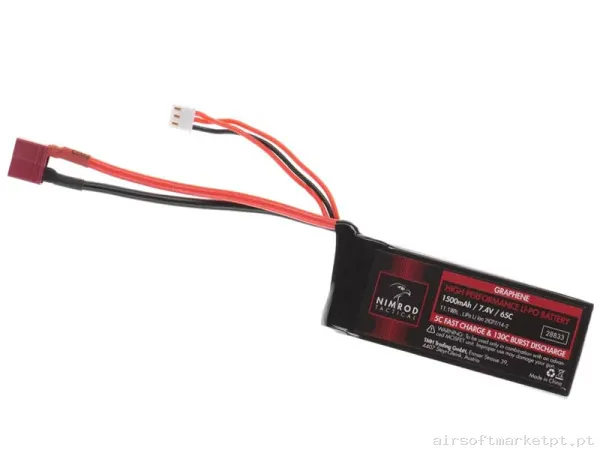 Bateria Lipo Stick Mini Nimrod 1500mah 7.4v 65c Grafeno (T-Plug) — Baterias & Carregadores — Airsoft Market PT