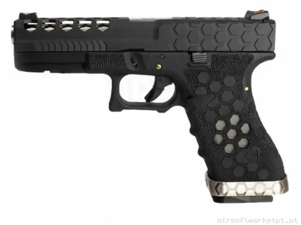 Réplica GBB Pistola G17 Aw Custom Vx0101 Hex Cut negra — Pistolas — Airsoft Market PT