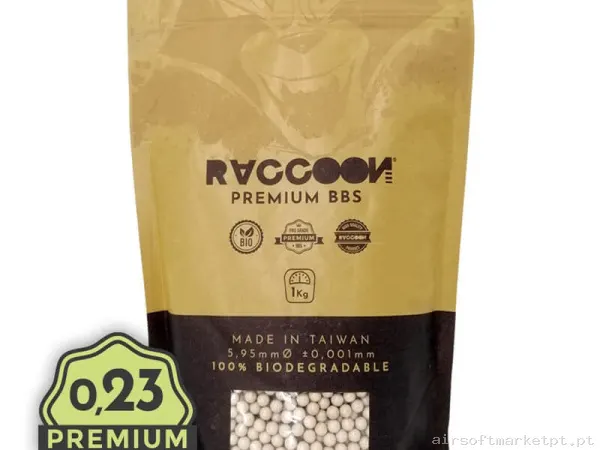 BBs Bio 0.23g Raccoon Premium 1kg Brancas — Munição (BBs) — Airsoft Market PT