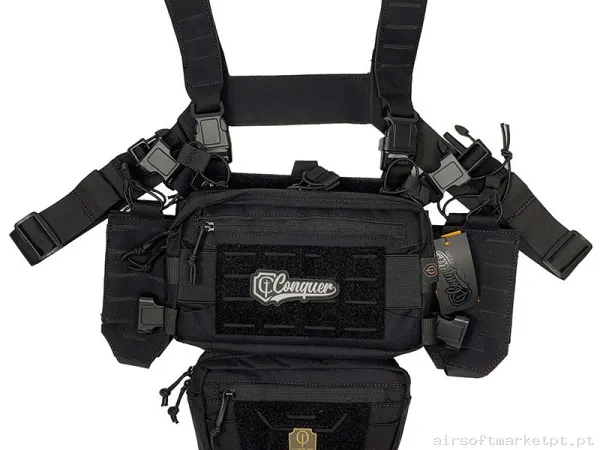 Chaleco Chest Rig Conquer Titan negro — Coletes & Rigs — Airsoft Market PT