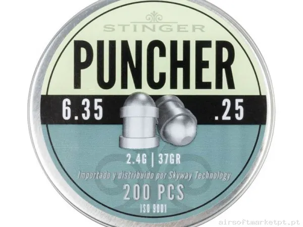 Perdigão Diábolo Punta Redondeada 6.35mm 2.40g Stinger Puncher 200u — Munição (BBs) — Airsoft Market PT