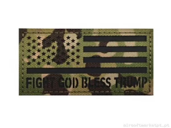 PARCHE FIGHT GOD BLESS TRUMP MULTICAM — Patches & Decoração — Airsoft Market PT