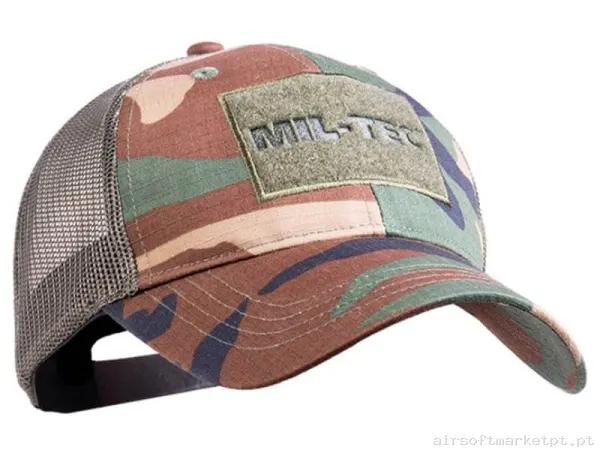 Boné de Beisebol Velcro Mil-Tec Trucker Cap Woodland — Proteção Ocular & Facial — Airsoft Market PT