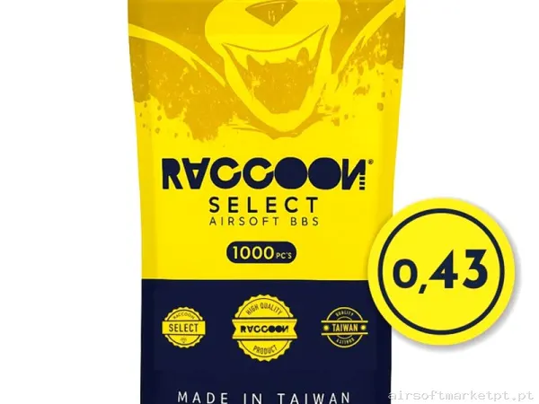 BBs 0.43g Raccoon Select 1000 BBs Brancas — Munição (BBs) — Airsoft Market PT