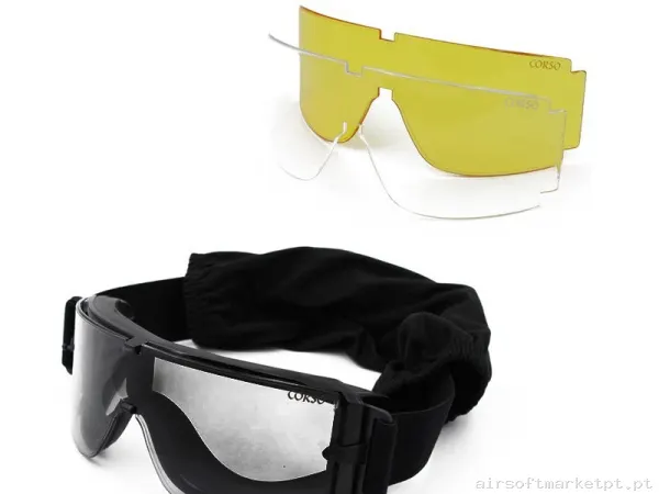 Gafa Corso Revenge X800 Con funda + 3 Lentes Intercambiables Negra — Proteção Ocular & Facial — Airsoft Market PT