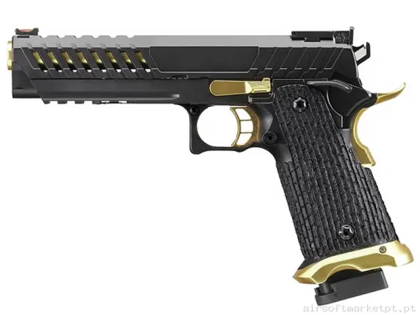 Réplica GBB Pistola Hi-Capa 5.1 Lancer Tactical Ltx6 Knightshade preta/Dourada — Pistolas — Airsoft Market PT