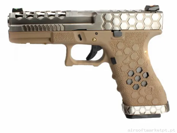 Réplica GBB Pistola G17 Aw Custom Vx0110 Hex Cut tan/Cinza — Pistolas — Airsoft Market PT