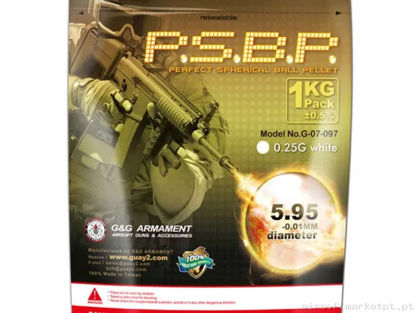 BBs 0.25g G&G 1kg Brancas — Munição (BBs) — Airsoft Market PT