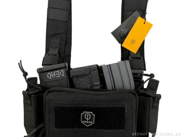 Colete Chest Rig Conquer Micro Chest Rig preto — Coletes & Rigs — Airsoft Market PT