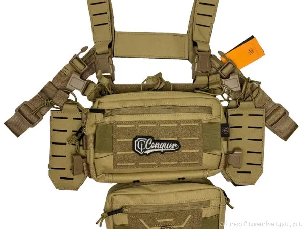 Colete Chest Rig Conquer Titan Chest Rig tan — Coletes & Rigs — Airsoft Market PT