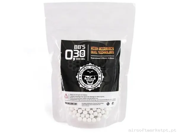 BOLAS DUEL CODE NO BIO 0,30 G GRIS PERLA 1000 BBS — Munição (BBs) — Airsoft Market PT