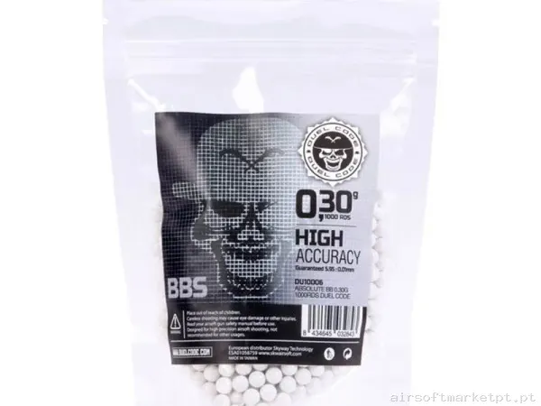 BBs 0.30g Duel Code Absolute 1000 BBs Brancas — Munição (BBs) — Airsoft Market PT