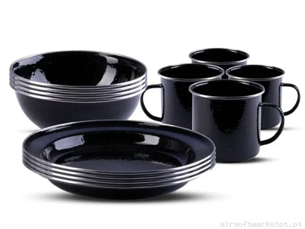 Conjunto de mesa Mil-Tec Western Enamelled 12 Pcs negra — Outros — Airsoft Market PT