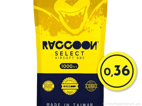 BBs 0.36g Raccoon Select 1000 BBs Brancas — Munição (BBs) — Airsoft Market PT