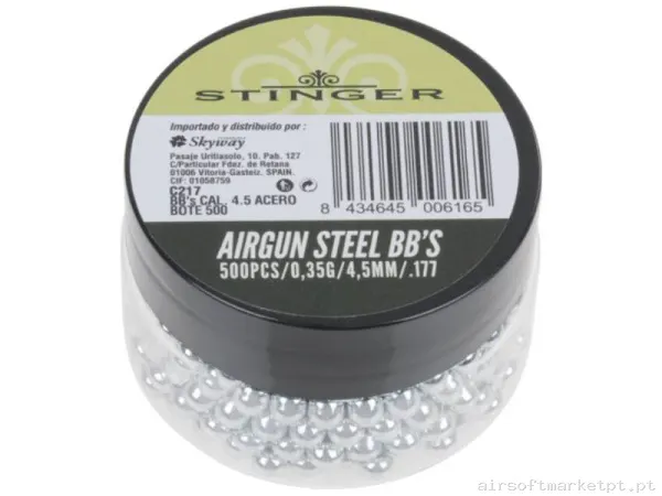 Perdigão BB 4.5mm 0.35g Stinger 500u — Munição (BBs) — Airsoft Market PT
