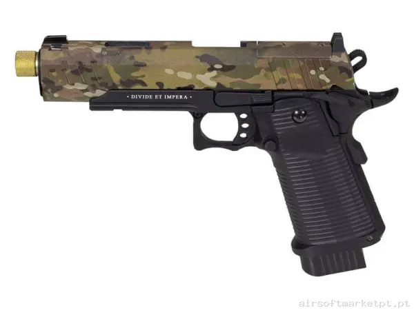 Réplica CO2 Pistola Hi-Capa Secutor Ludus III Custom preto/Estilo multicam — Pistolas — Airsoft Market PT