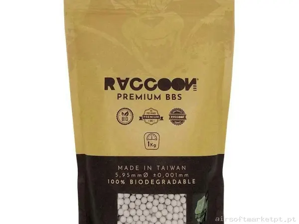 BOLAS RACCOON BIO PREMIUM 0,25 GRAMOS BLANCAS 4000 BBS — Munição (BBs) — Airsoft Market PT