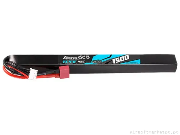 Bateria Lihv Stick Gens Ace 1500mah 11.4v 45c (T-Plug) — Baterias & Carregadores — Airsoft Market PT