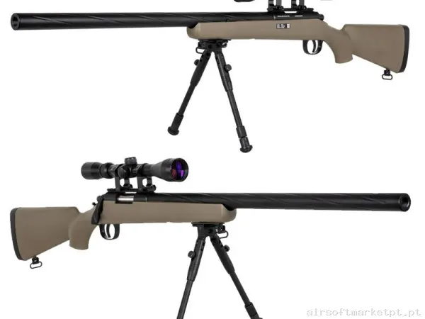 Sniper VSR Specna Arms SA-S12 Core Tan Con Visor + Bipode — Snipers — Airsoft Market PT