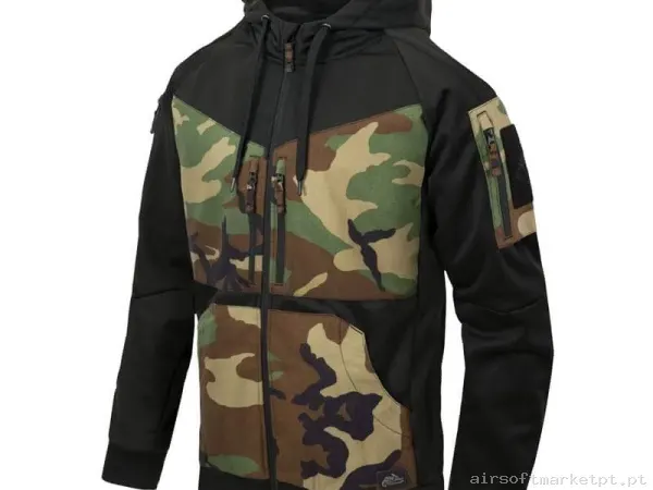 Moletom Tático Helikon-Tex Rogue Hoodie Fullzip preto/Woodland — Vestuário (Fardas) — Airsoft Market PT