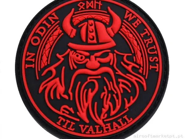 Parche Goma Relieve Oem in Odin WE Trust F5 preto/Vermelho — Patches & Decoração — Airsoft Market PT