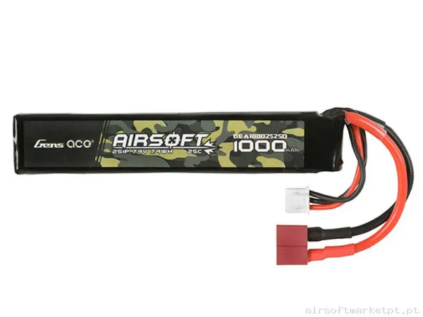 Bateria Lipo Stick Gens Ace 1000mah 7.4v 25c (T-Plug) — Baterias & Carregadores — Airsoft Market PT