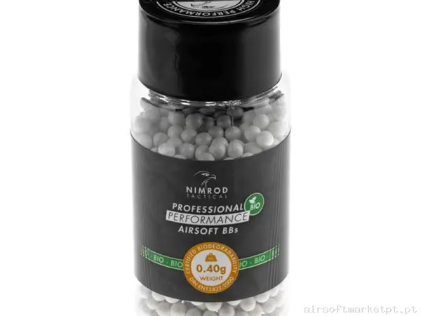 BBs Bio 0.40g Nimrod Professional Performance 1000 BBs Brancas — Munição (BBs) — Airsoft Market PT