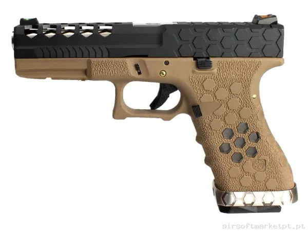 Réplica GBB Pistola G17 Aw Custom Vx0111 Hex Cut tan/Negro — Pistolas — Airsoft Market PT