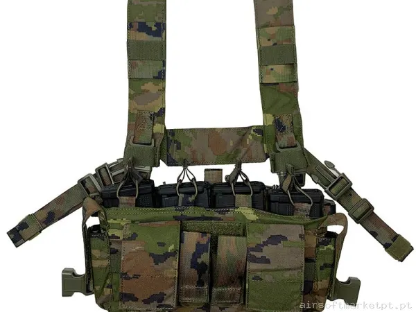 Colete Chest Rig Conquer Multi Chest Rig Boscoso Pixelado — Coletes & Rigs — Airsoft Market PT