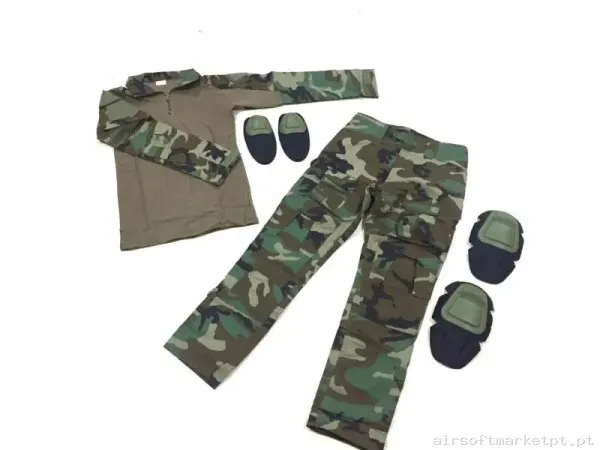 UNIFORME WOODLAND CON RODILLERAS Y CODERAS - XXL — Vestuário (Fardas) — Airsoft Market PT