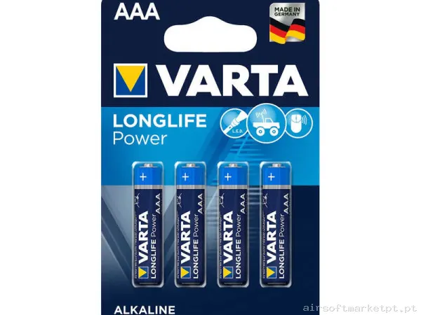 Pilhas AAA Alcalinas Varta Longlife Power LR03 Pacote 4u — Baterias & Carregadores — Airsoft Market PT